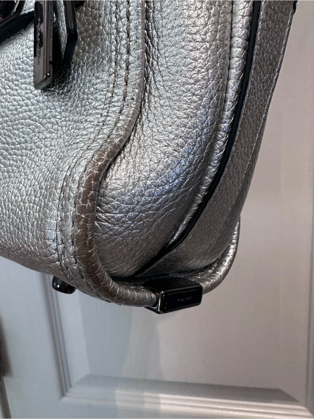 Coach Metallic Silver Leather Mini Swagger Satchel